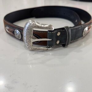 Nocona Black Leather Belt with Silver Accents